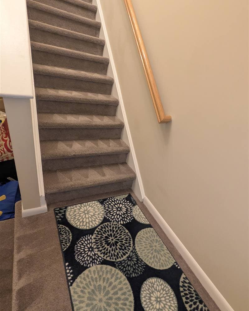 Freshly vacuumed carpeted staircase with visible vacuum lines in Hamburg, NJ
